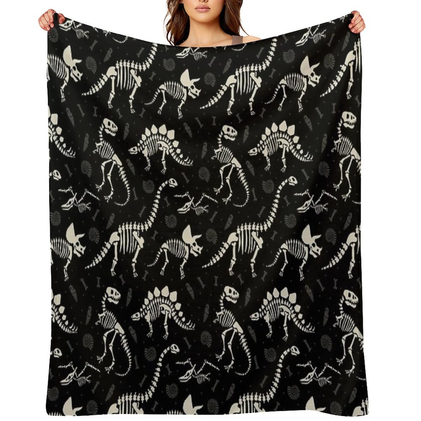 Dinosaur Fossils in Black Throw Blanket