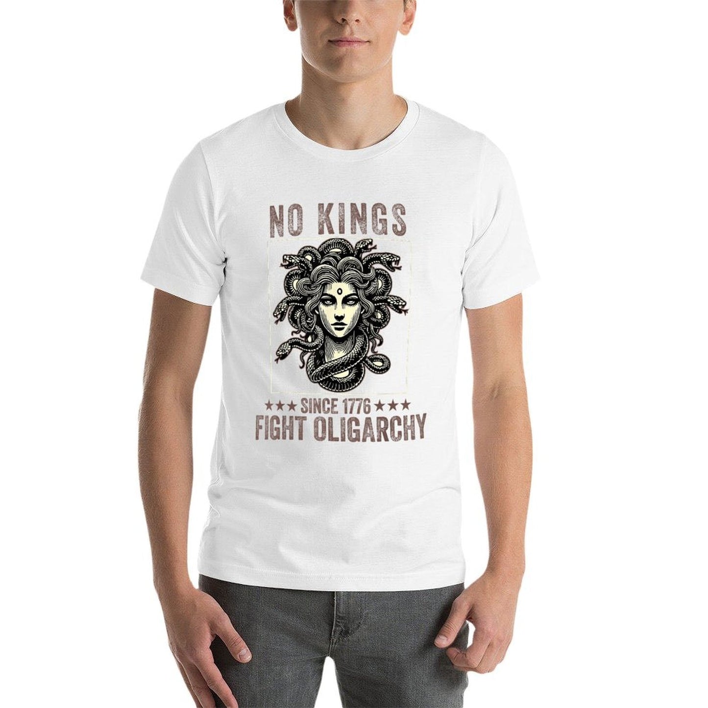 No Kings Fight Oligarchy Medusa Feminist Patriot Women Girl Ribbed Collar T-Shirt