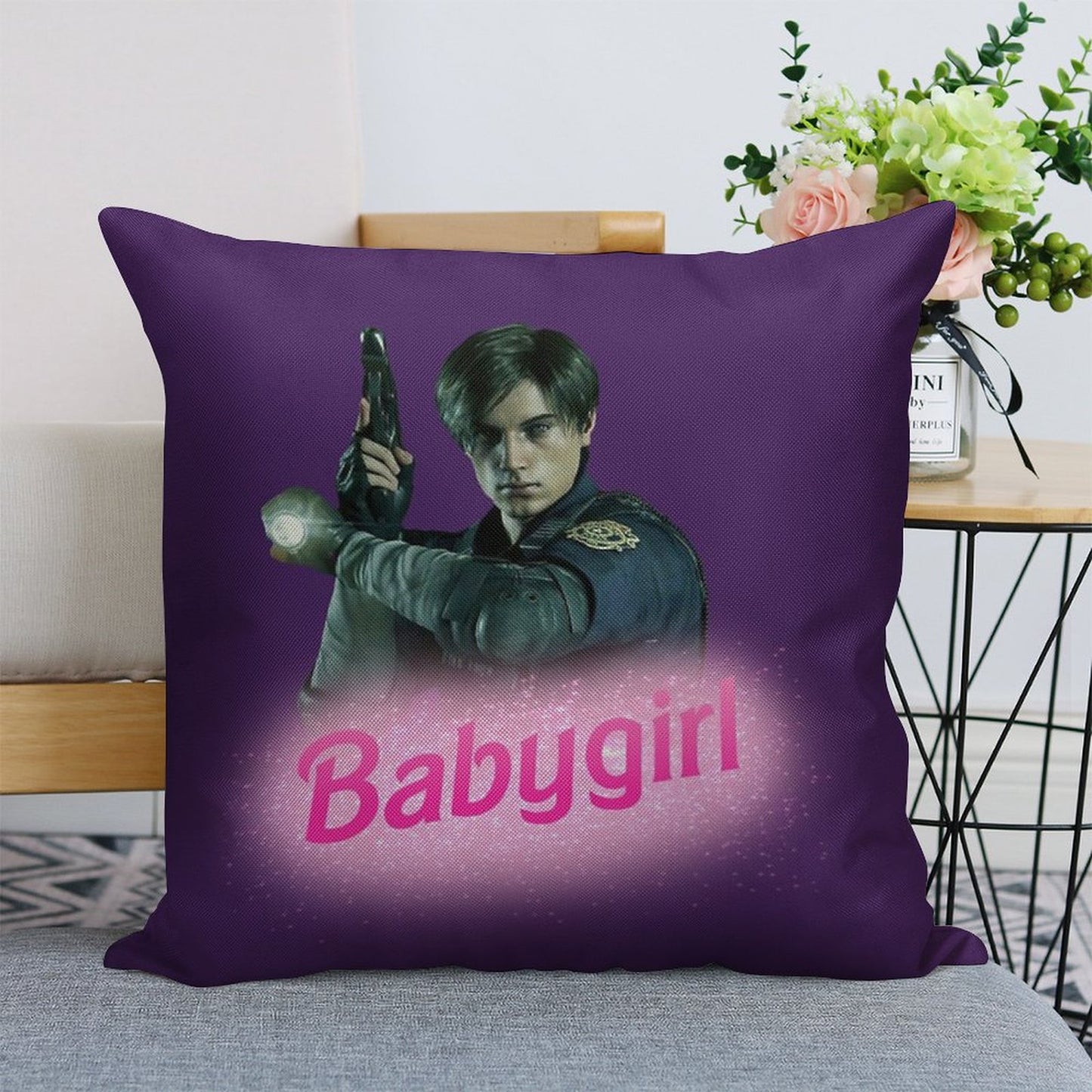 Leon Kennedy Babygirl Linen Throw Pillow Cover