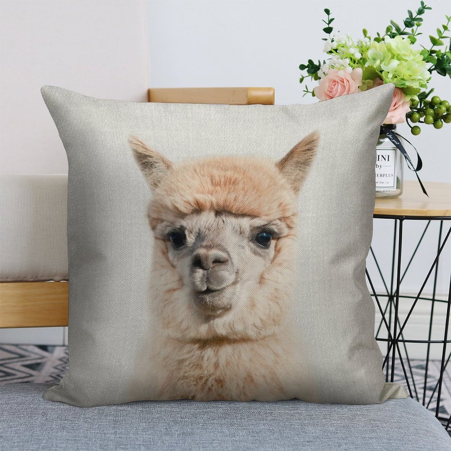 Alpaca - Colorful Linen Throw Pillow Cover