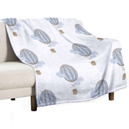 Blue Vintage Hot Air Balloon Throw Blanket