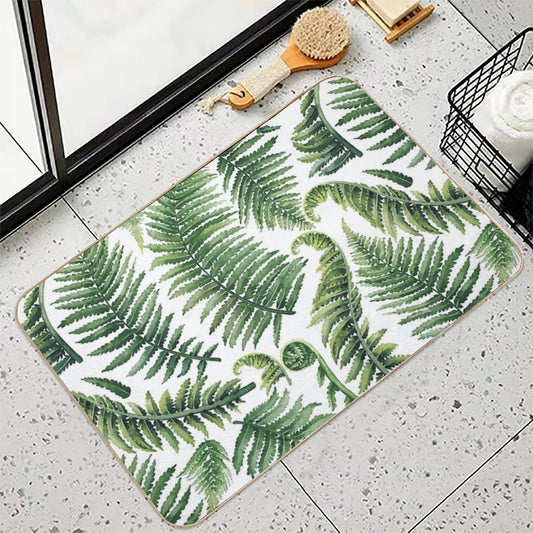 Watercolor Fern Leaves Bath Mat