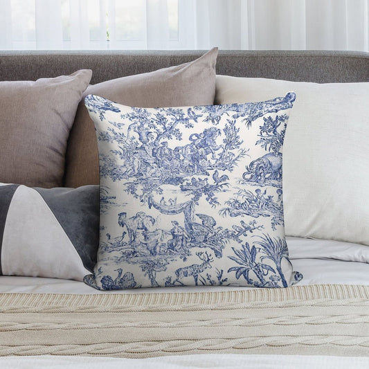 Blue Toile - English - French Countryside Soft Durable Construction Throw Pillow