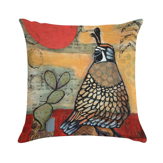 Desert Quail Red Sun Cactus Soft Warmth Comfort Throw Pillow