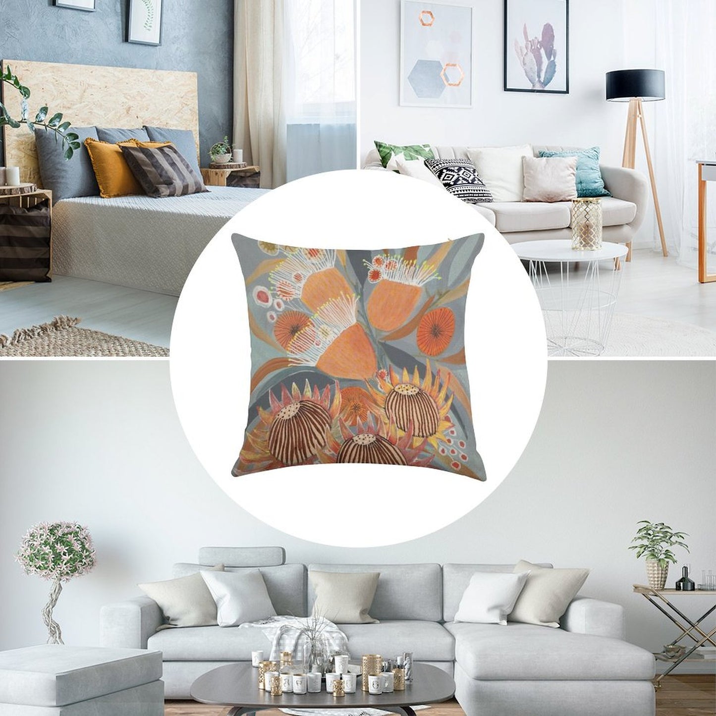 Australian Boquet Linen Throw Pillow Cover
