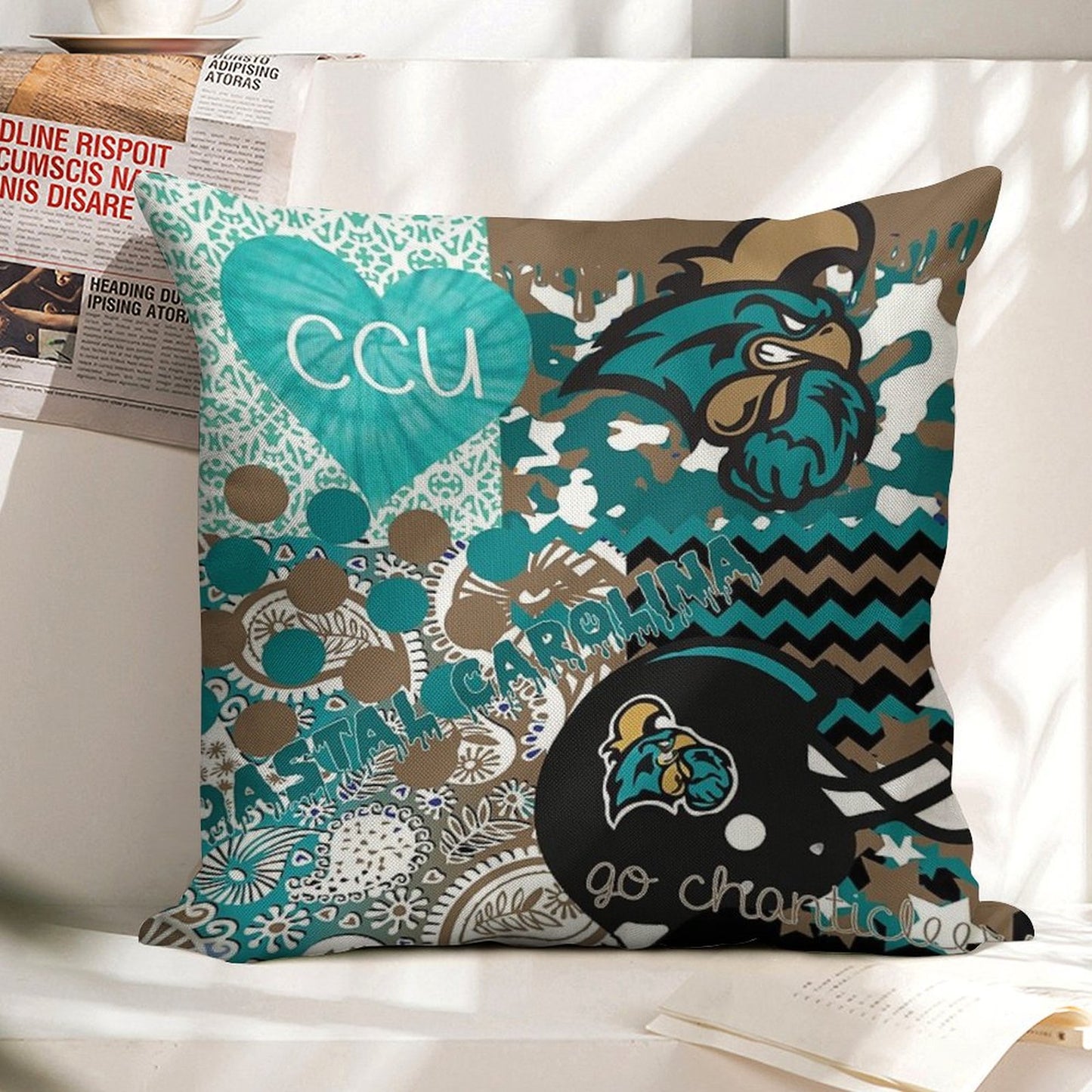 Coastal Carolina University Collage Linen Throw Pillow Cover