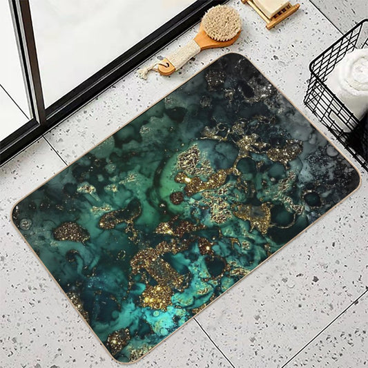 Gold Indigo Faux Malachite Marble Bath Mat