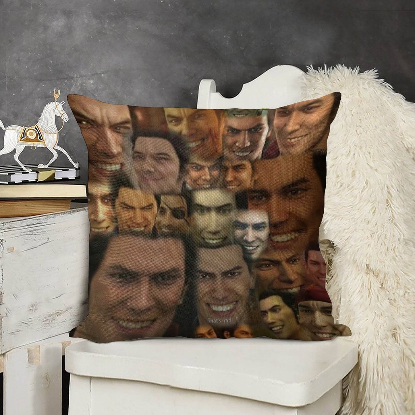 Happy Kazuma Kiryu ) Linen Throw Pillow Cover