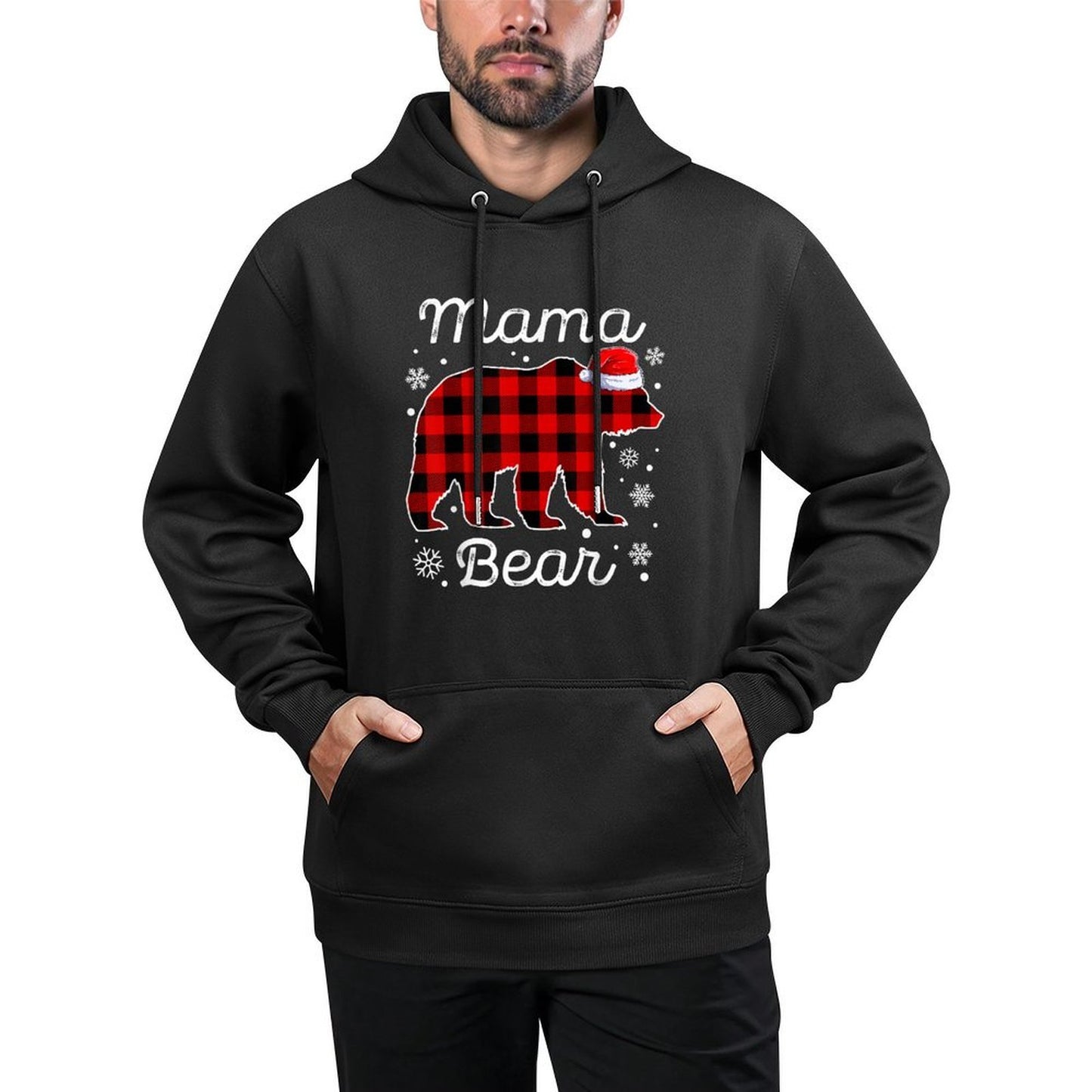 Mama Bear Christmas Pajamas Red Plaid Buffalo Family Machine Washable Hoodie