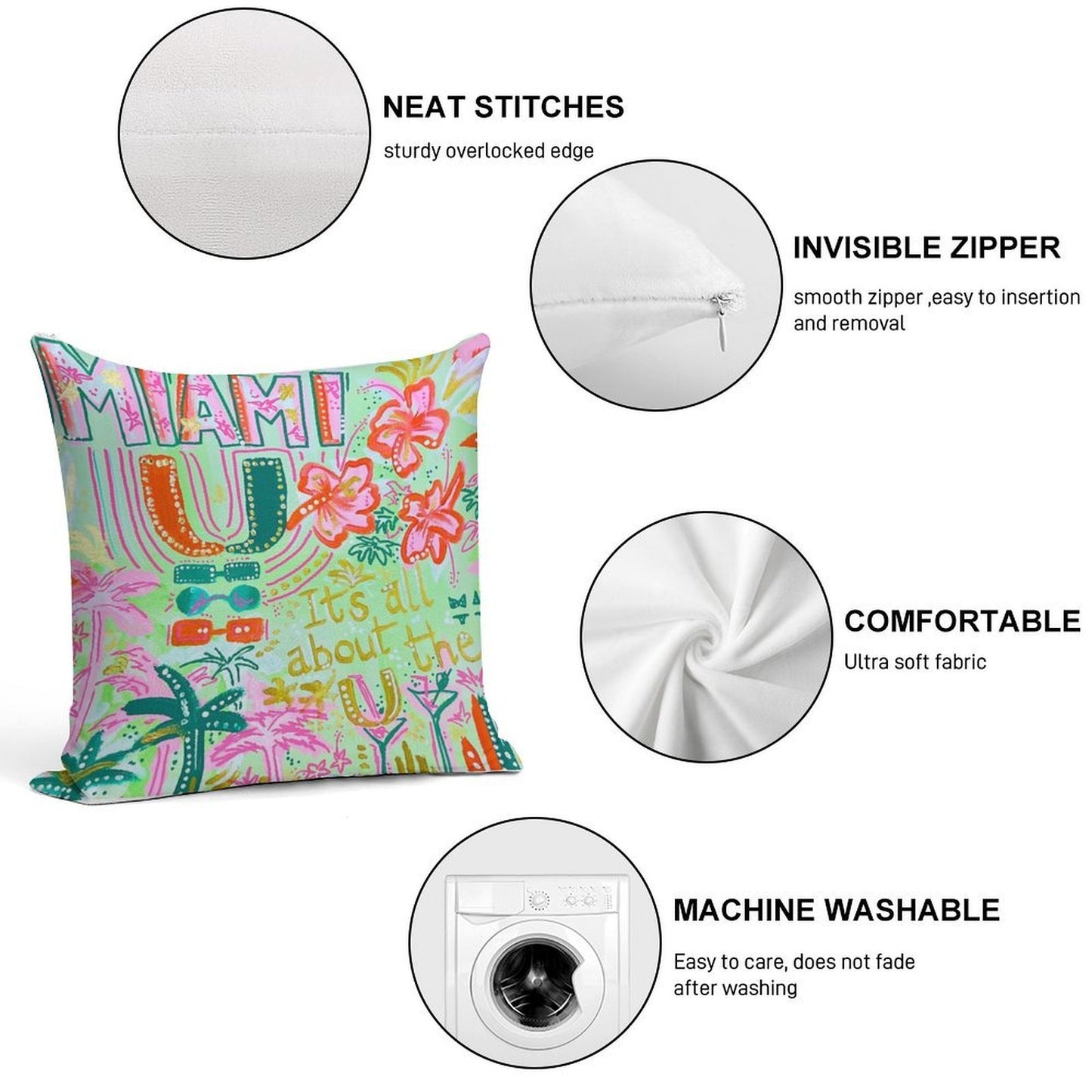 Miami Collage Soft Decorative Cover Throw Pillow