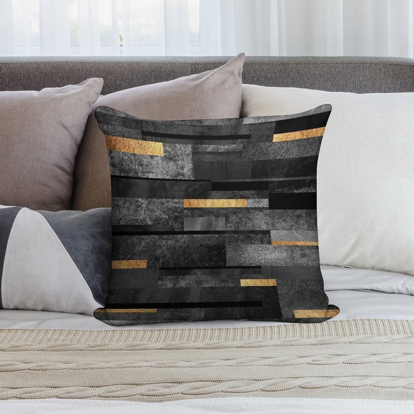 Urban Black & Gold Soft Fade-Resistant Throw Pillow