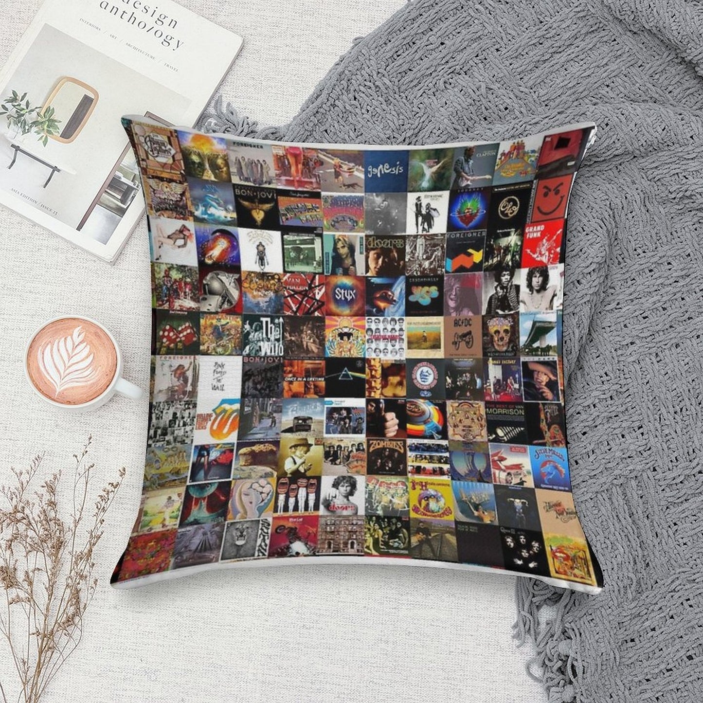 Classic Rock Covers - Collage Soft Reinforced Edging Throw Pillow