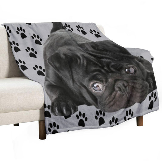 Adorable Black Pug Throw Blanket