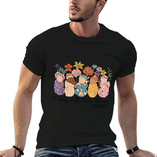 Retro Groovy Helping Little Ones Bloom Babies Flower Midwife High-quality Stitching T-Shirt