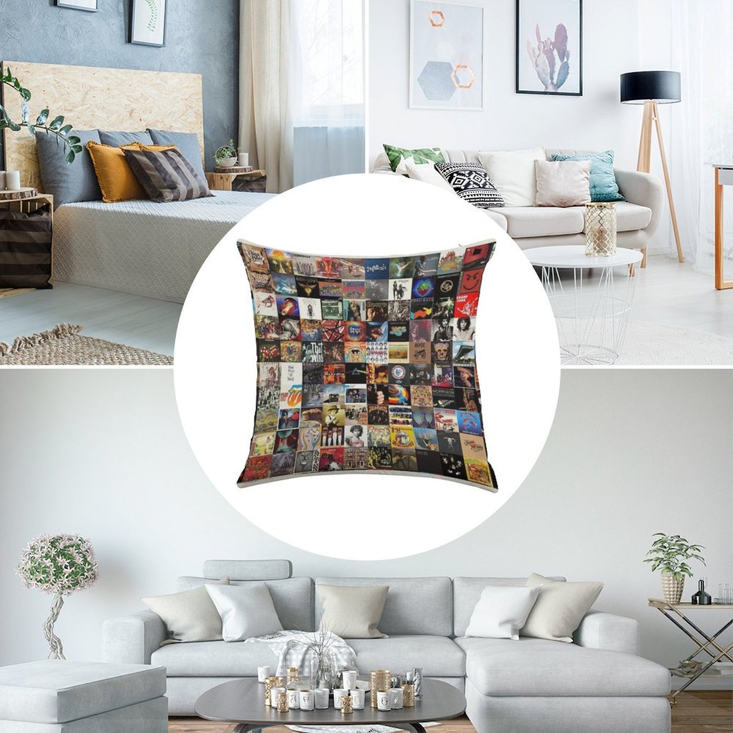 Classic Rock Covers - Collage Linen Throw Pillow Cover