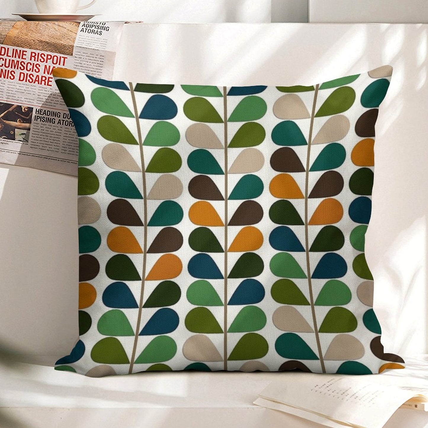 Retro 60s Mid Century Modern Pattern 2 Linen Throw Pillow Cover
