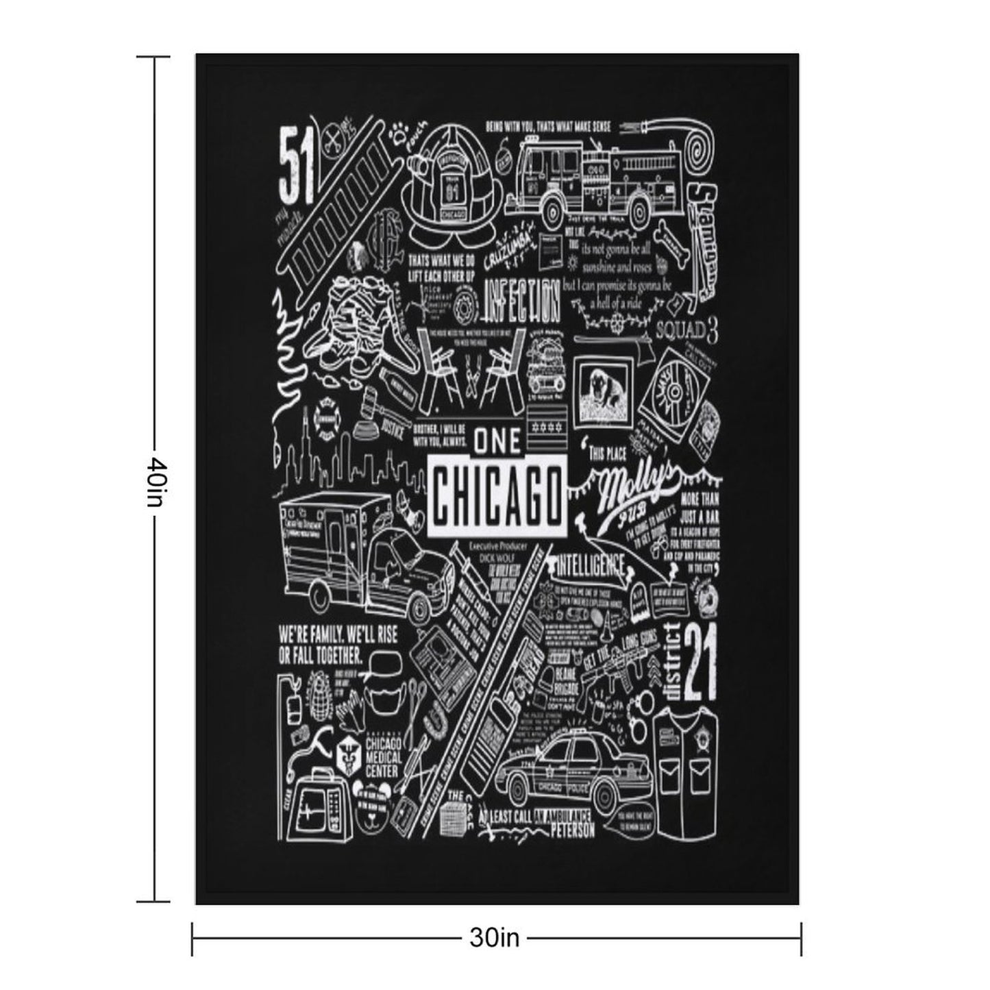 ONE CHICAGO COLLAGE on Black Throw Blanket