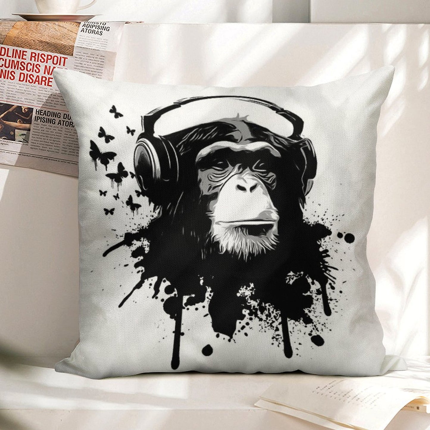 Monkey Business Linen Throw Pillow Cover