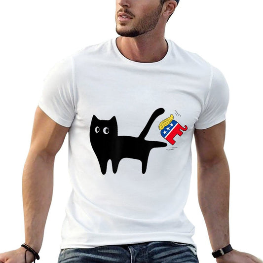 Black Cat Vs Elephant Anti Trump Funny 4th of July Men Women Breathable T-Shirt