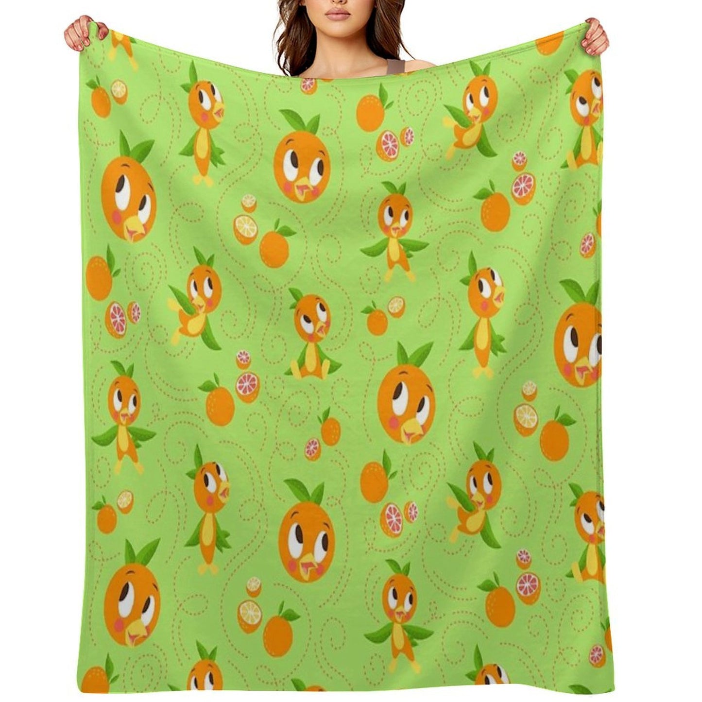 Hello Sunshine! - Orange Bird (green Background) Throw Blanket