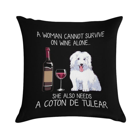 Coton De Tulear And Wine Funny Dog Soft Multiple Sizes Throw Pillow