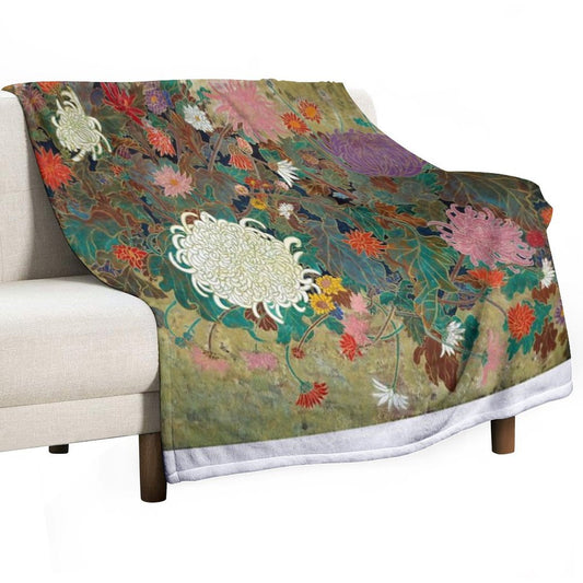 Flower【Japanese Painting】 Throw Blanket