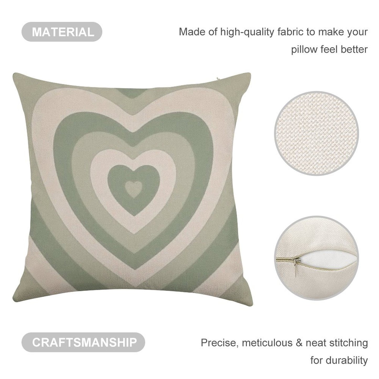 Sage Green Heart Linen Throw Pillow Cover