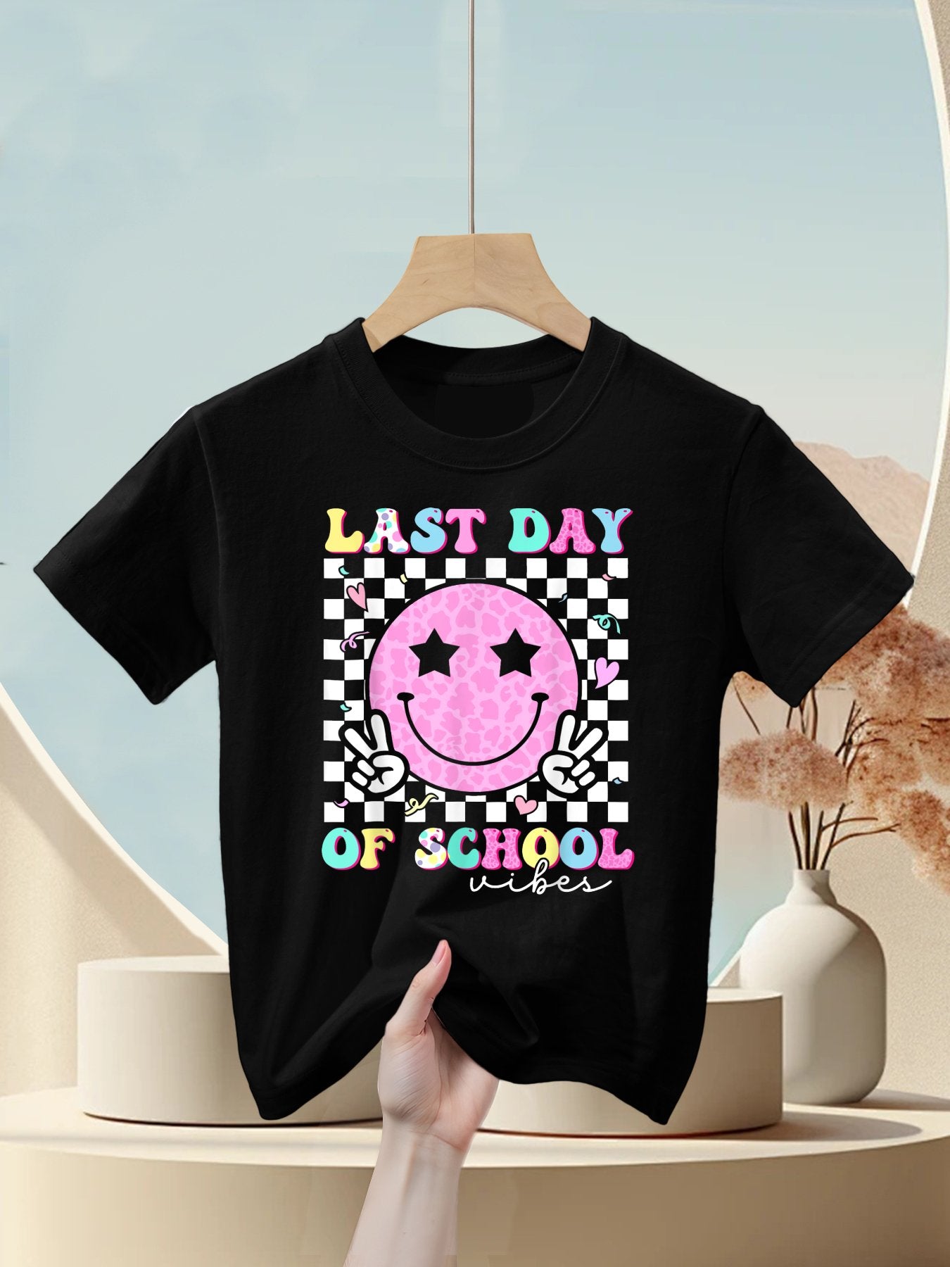 Last Day of School Vibes Teacher Student Groovy Graduation Kids T-Shirt