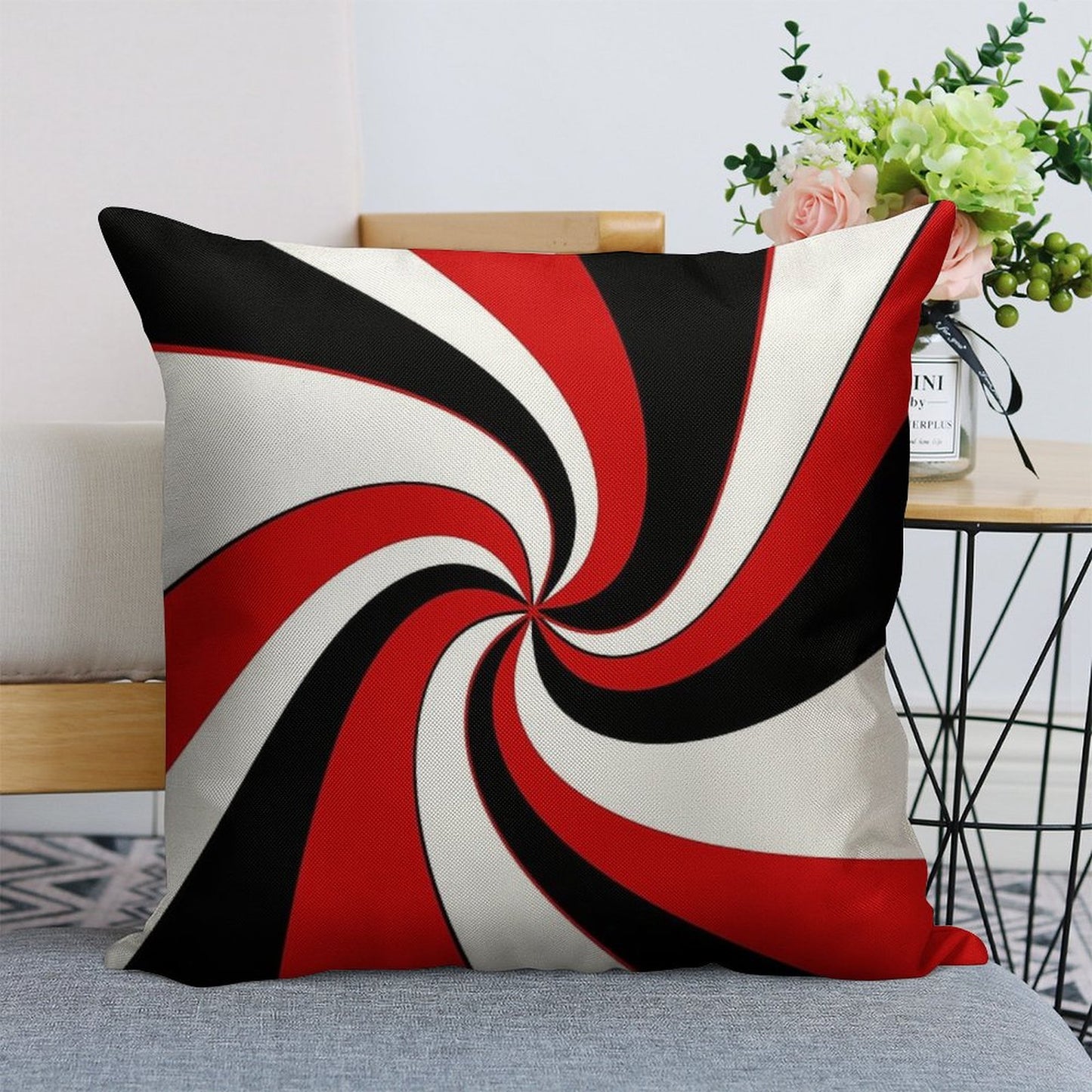 Red, Black And White Twist Design Linen Throw Pillow Cover