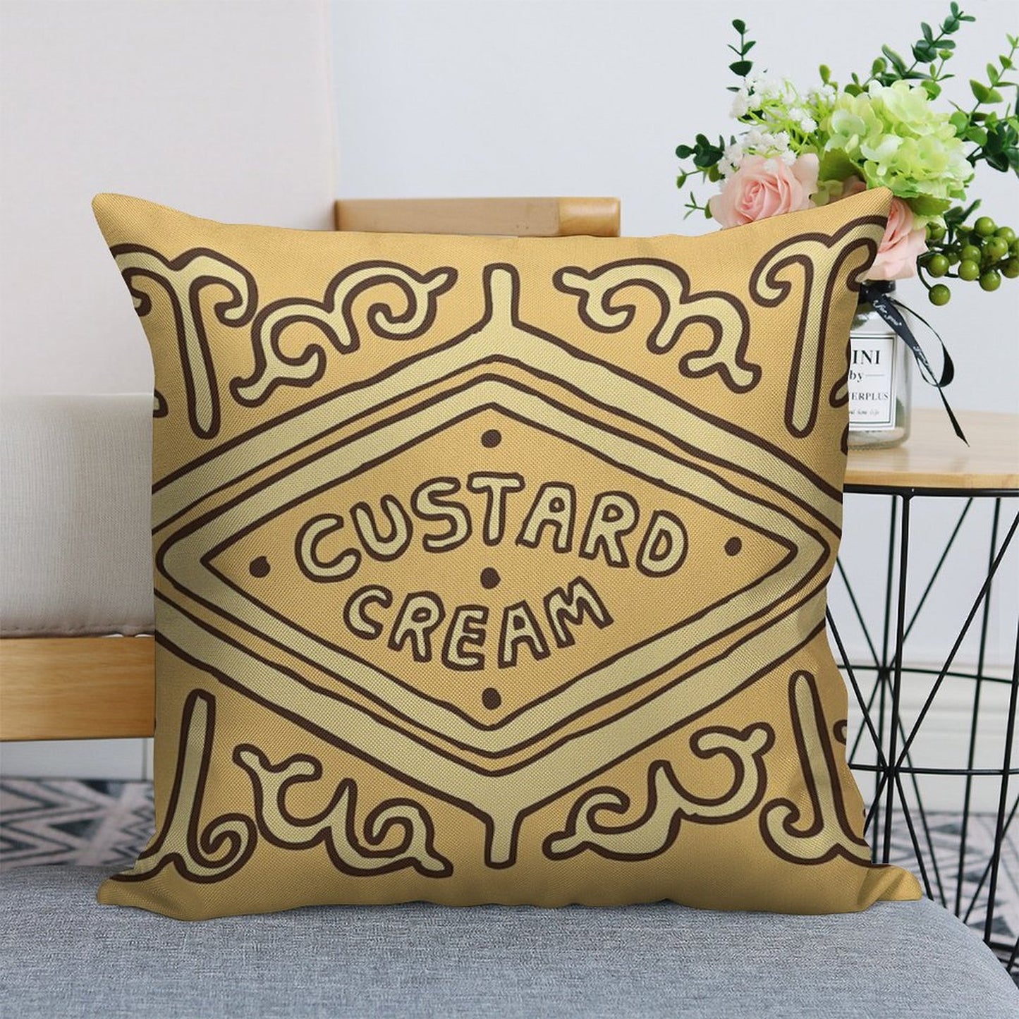 Custard Cream British Biscuit Linen Throw Pillow Cover
