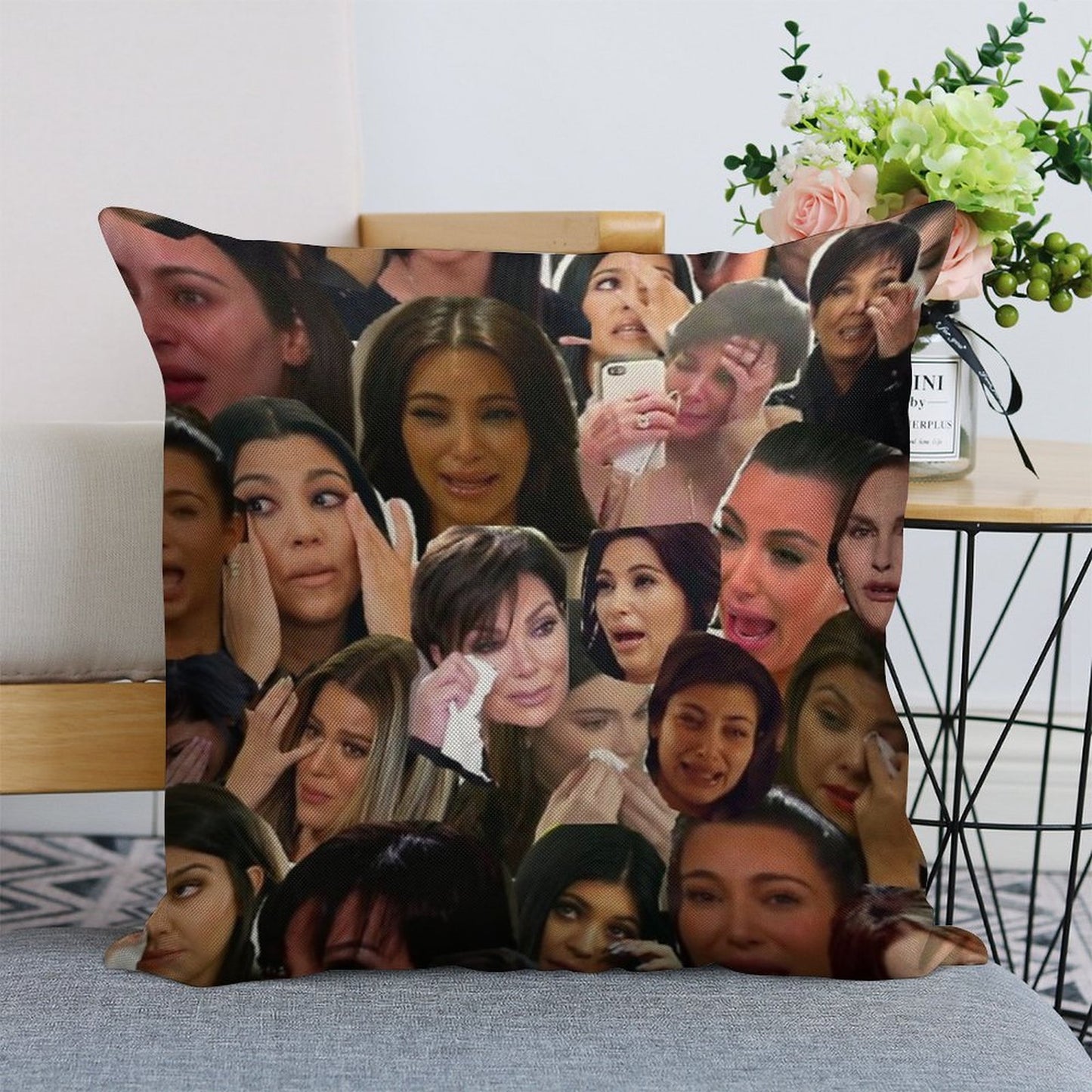Kardashian's Crying Collage Linen Throw Pillow Cover