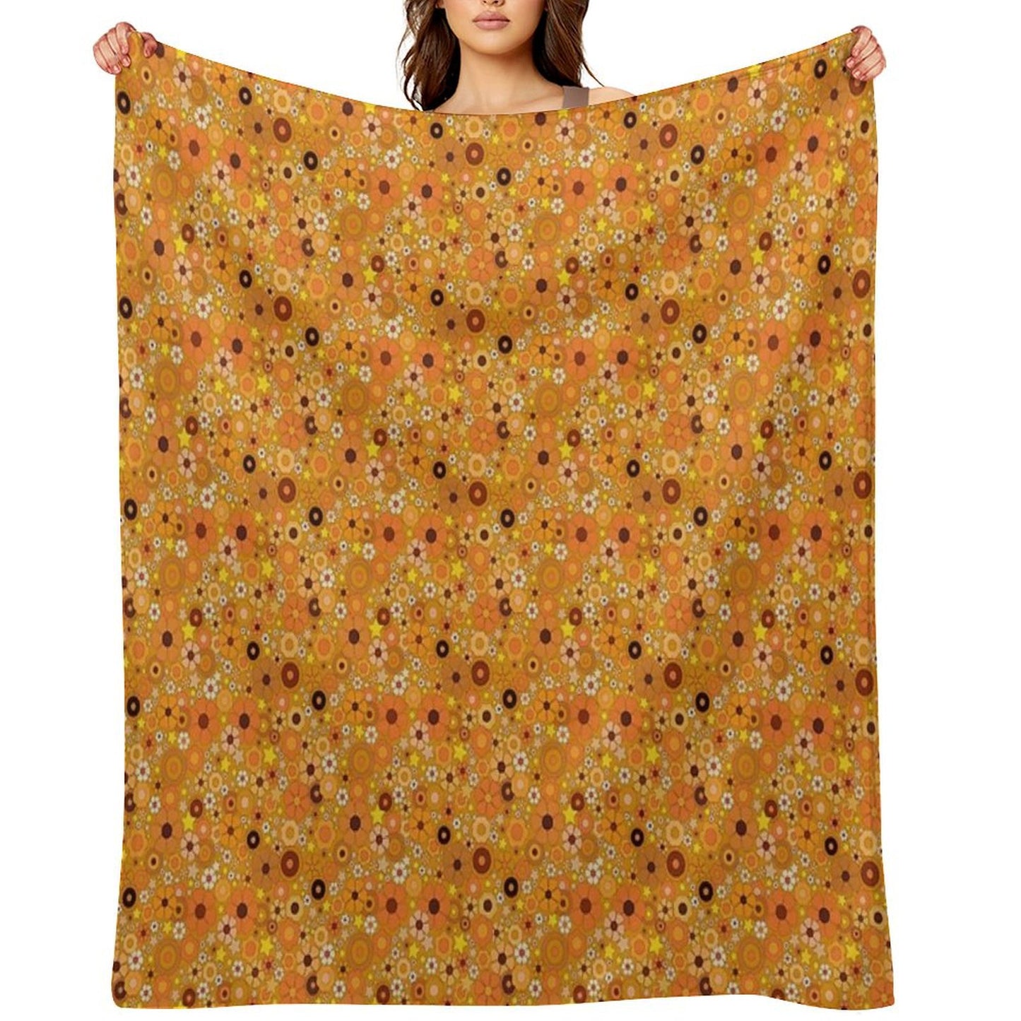 Hippie Flower Stars 60s 70s Throw Blanket