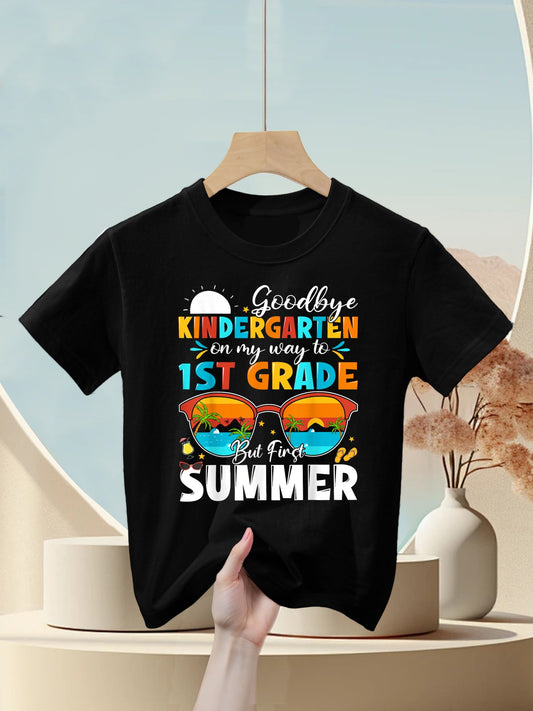 Goodbye Kindergarten Graduation To 1st Grade Hello Summer Kids T-Shirt