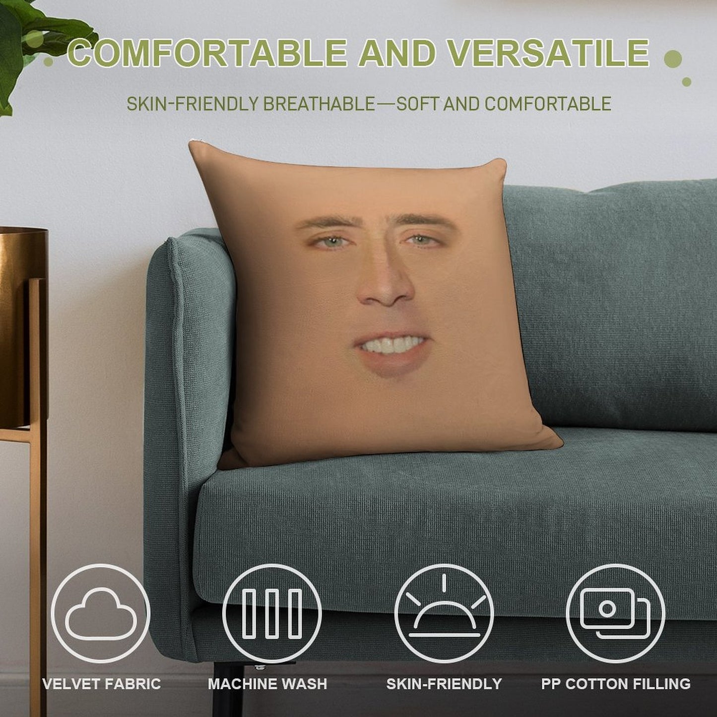 Nicolas Cage Giant Face Soft Anti-Pilling Throw Pillow