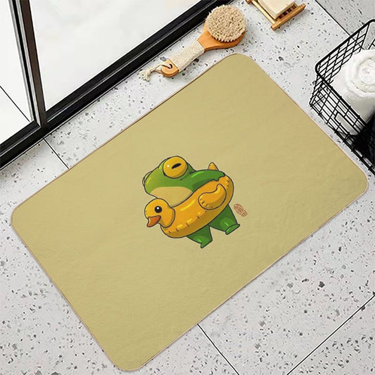 Cute Summer Time Ducky Frog Swimming Pool Floatie Artwork Asian Style Bath Mat