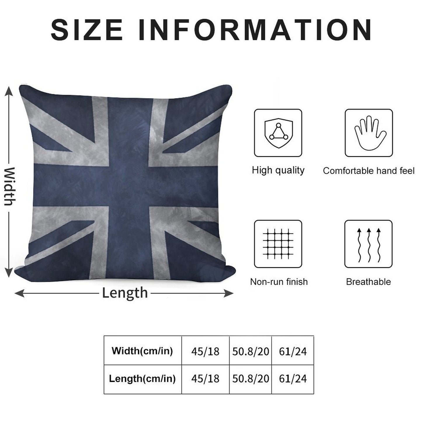 Blue Distressed Union Jack Soft Hidden Zipper Throw Pillow