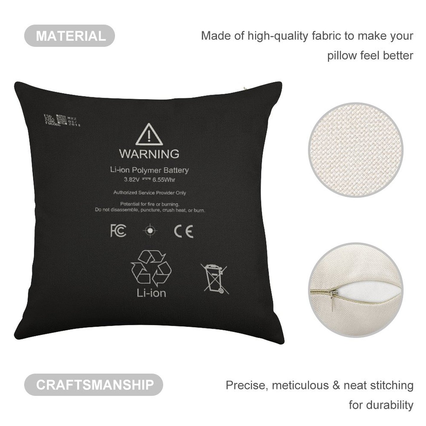 Lithium Ion Battery Linen Throw Pillow Cover
