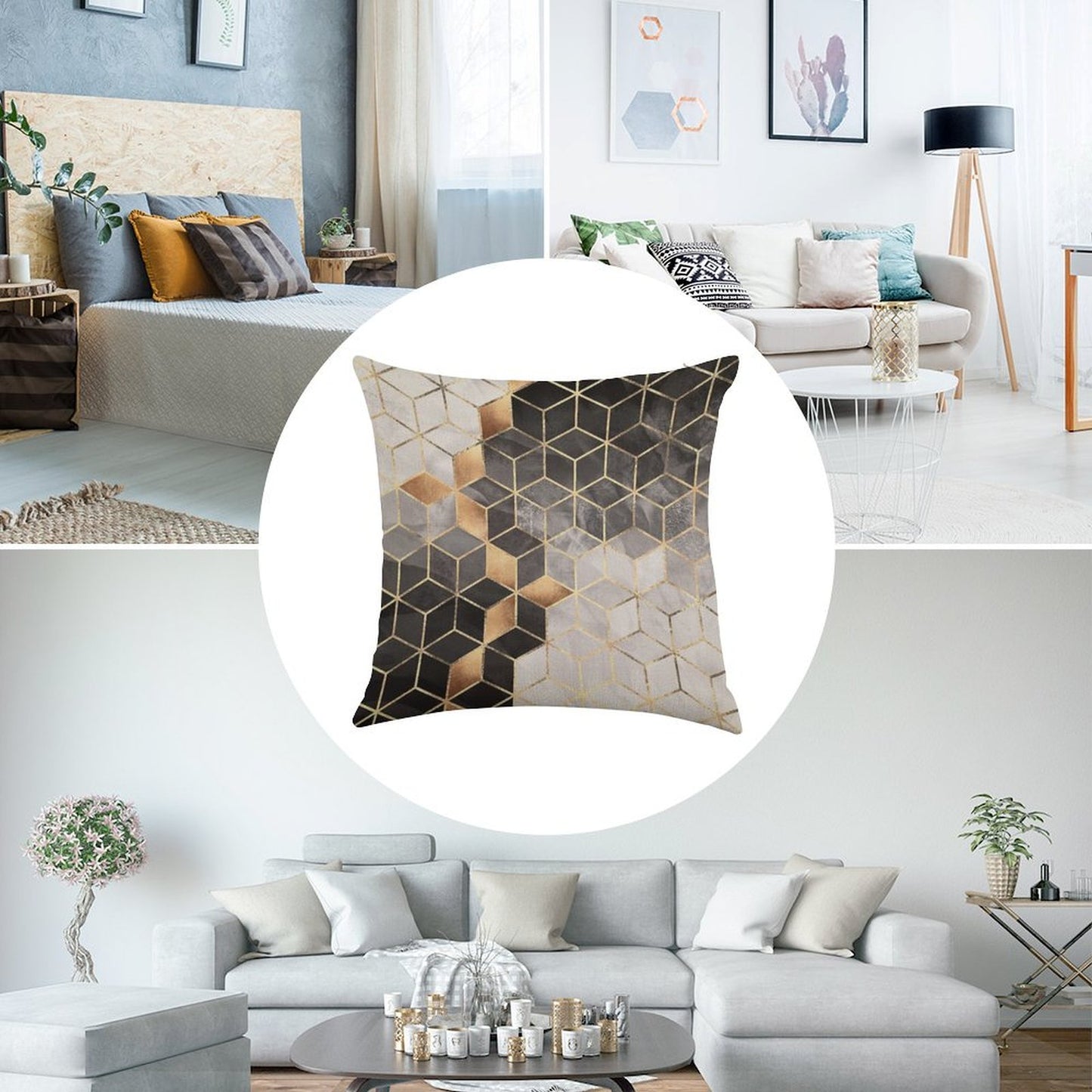 Smoky Cubes Linen Throw Pillow Cover