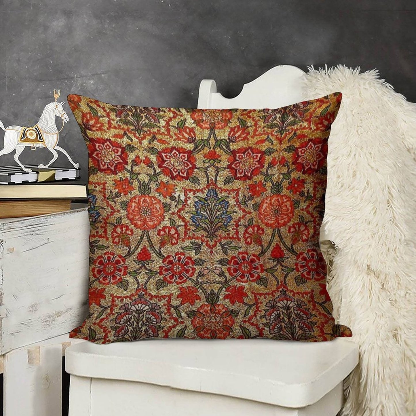 Ancient Turkish Tapestry Linen Throw Pillow Cover
