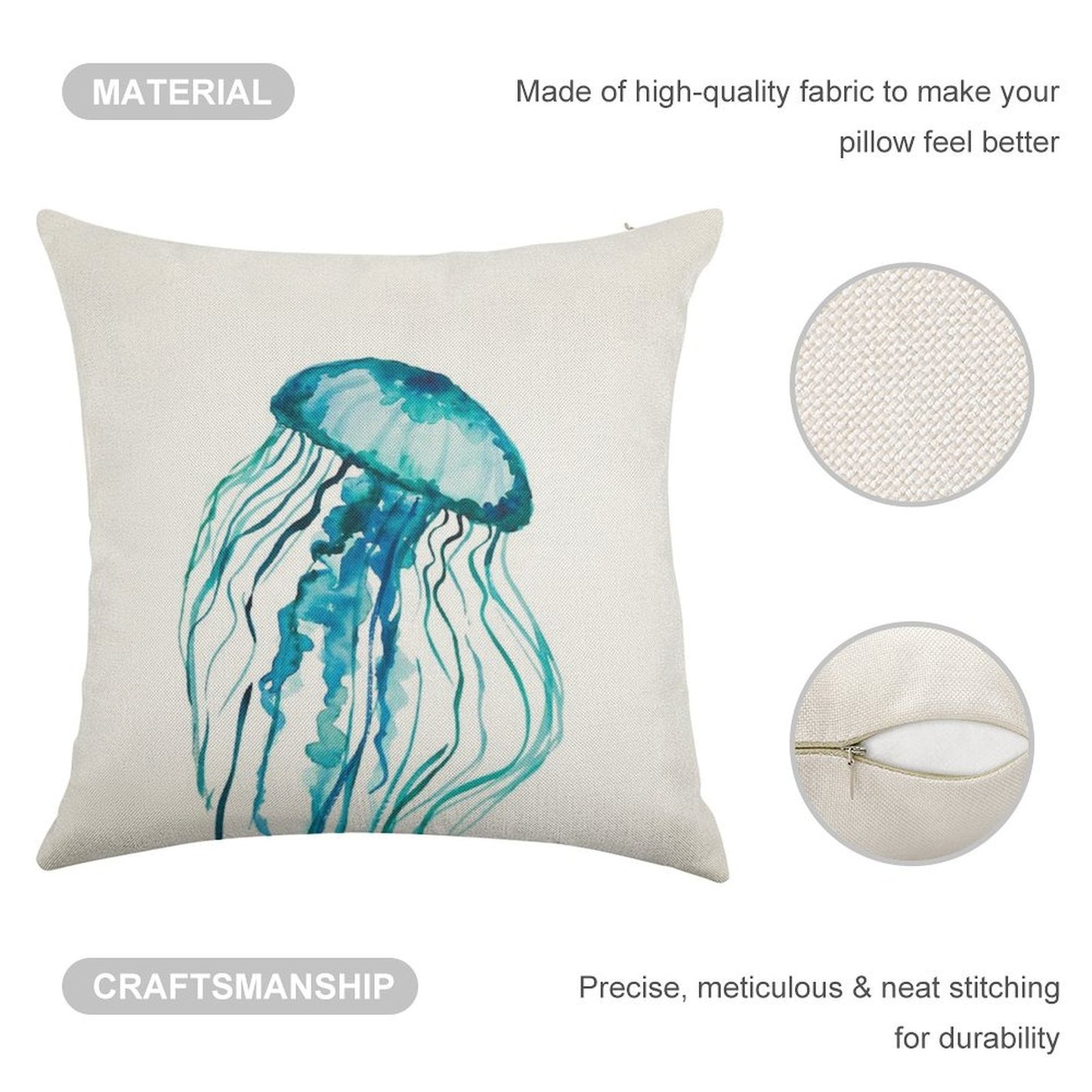 Watercolor Jellyfish Linen Throw Pillow Cover