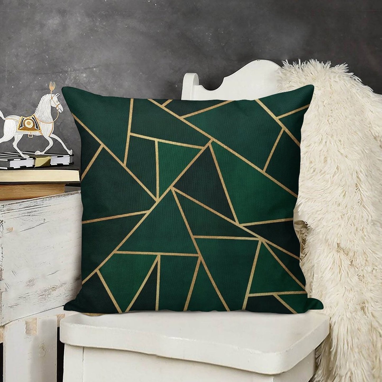 Green & Gold Pattern Linen Throw Pillow Cover