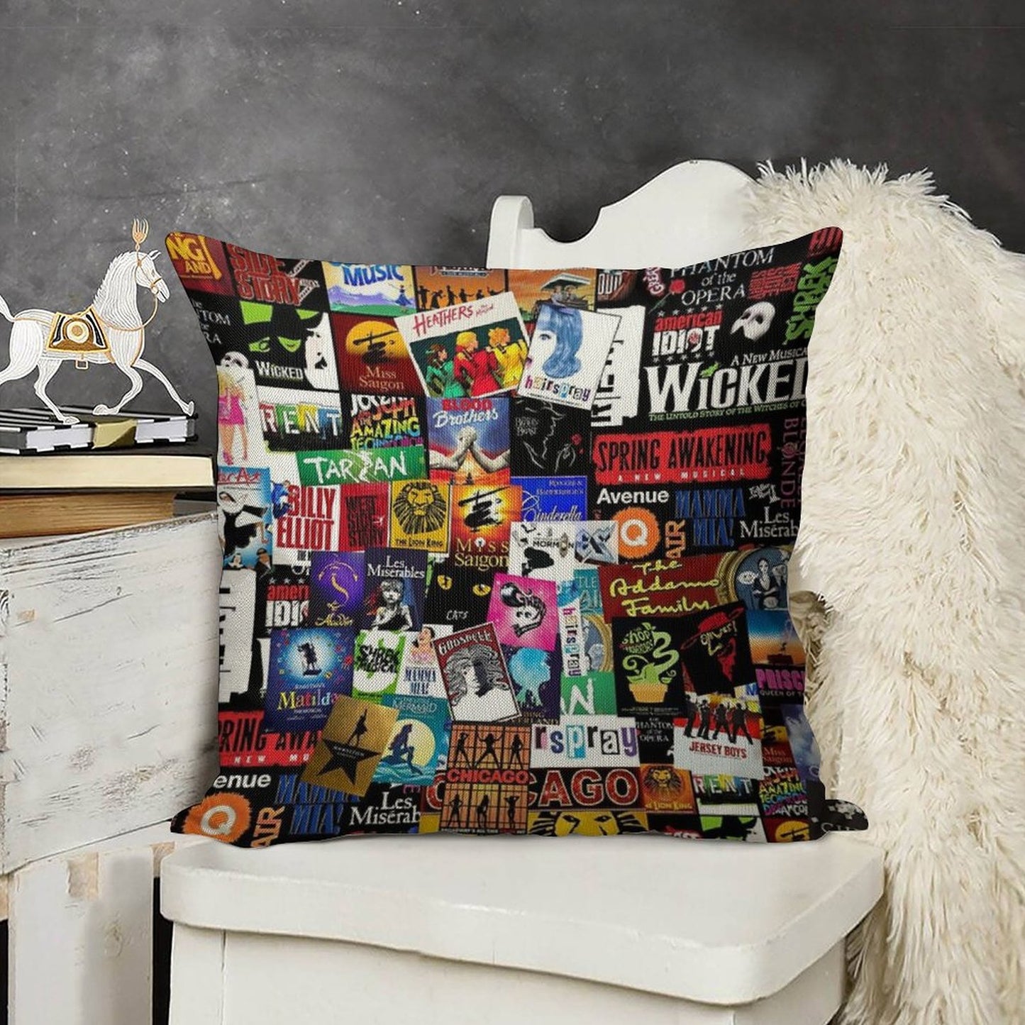 Musicals Collage II Original Linen Throw Pillow Cover