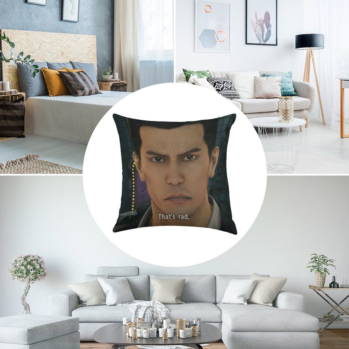 Yakuza Kiryu That's Rad Linen Throw Pillow Cover