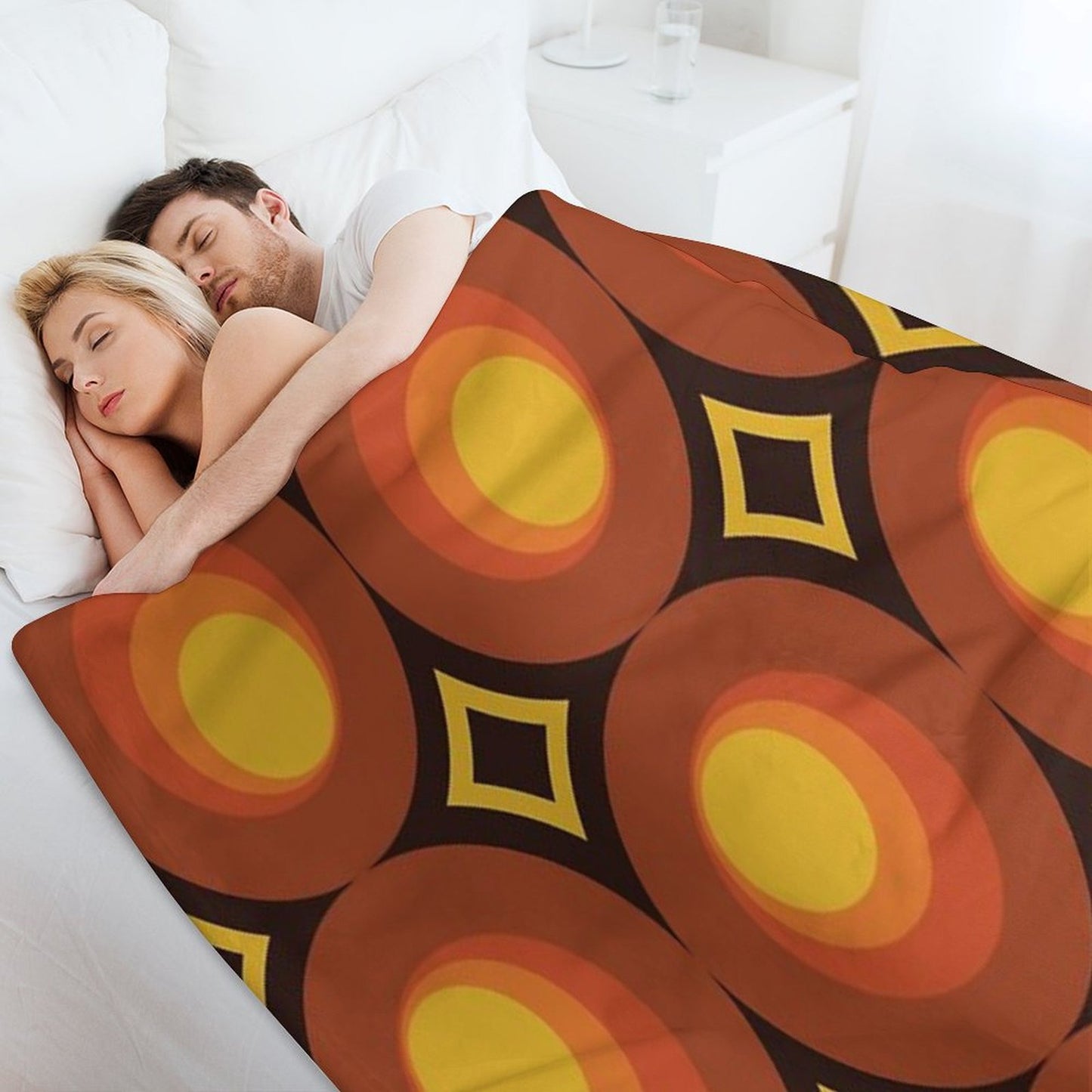 1970s Orange Mid-Century Modern Circle 2 Throw Blanket