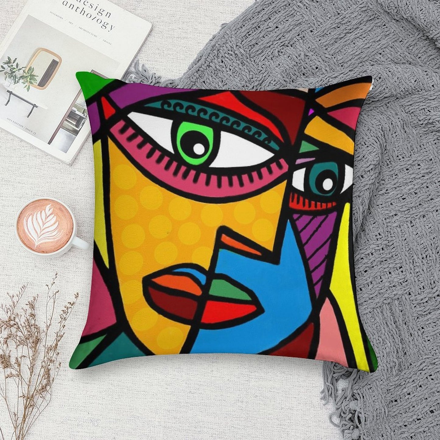Funky Abstract Face Soft Anti-Pilling Throw Pillow