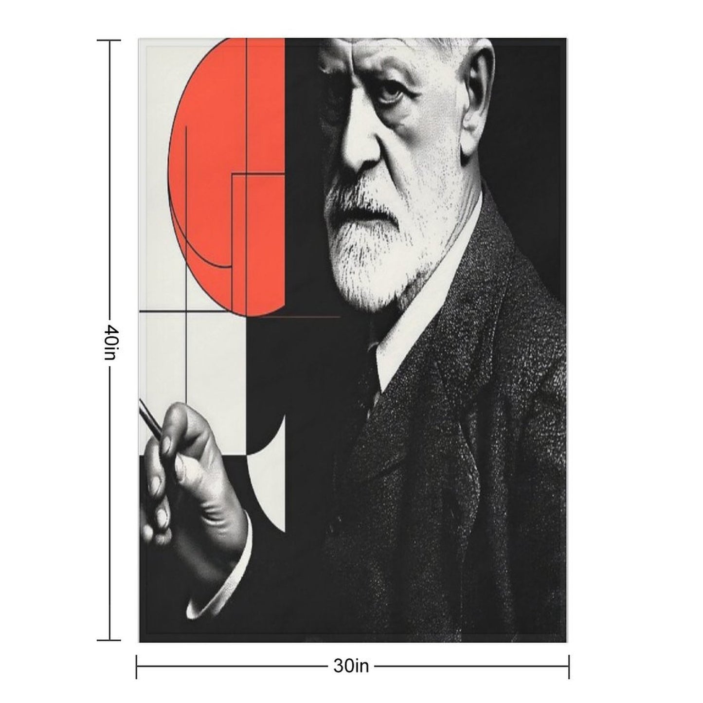 Psychoanalysis Portrait Art – Freud with Abstract Red Geometry Throw Blanket