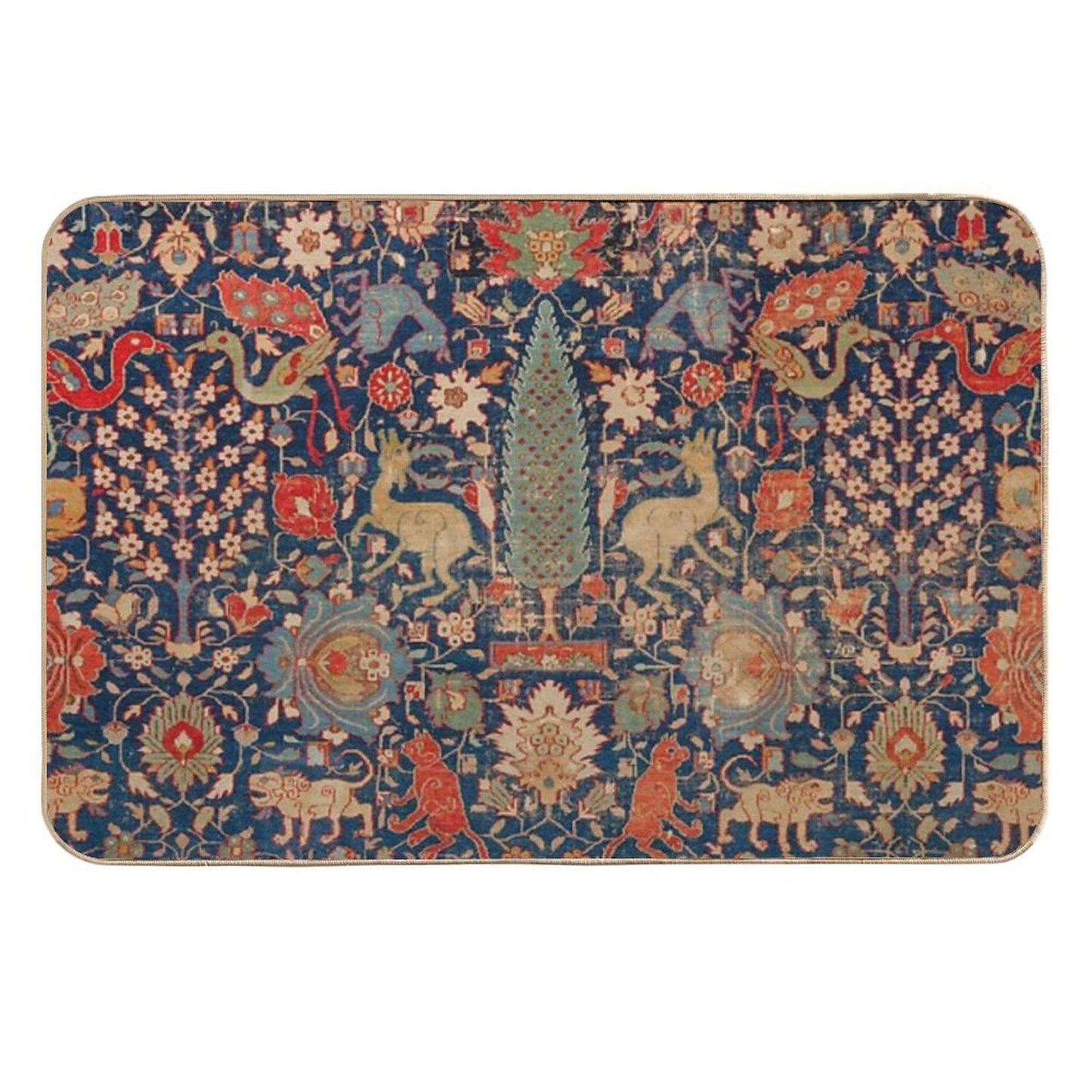 17th Century Persian Rug Print with Animals Toxin-Free Bath Mat