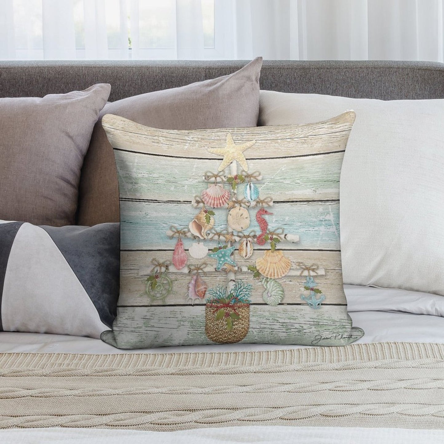 Coastal Christmas A Soft Hidden Zipper Throw Pillow