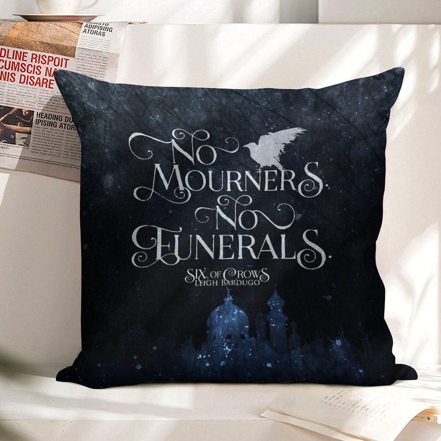 Six of Crows, No Mourners No Funerals, Kaz Brekker Linen Throw Pillow Cover