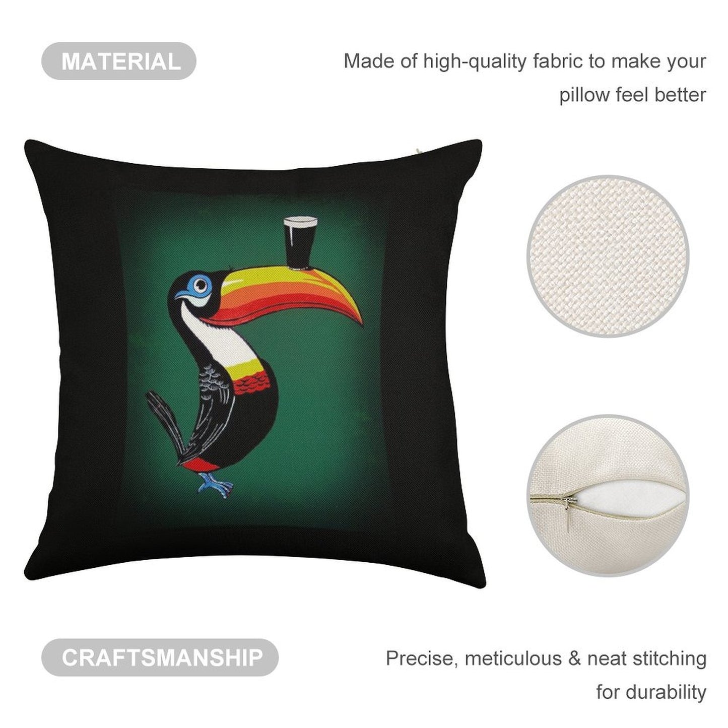 Toucan Linen Throw Pillow Cover